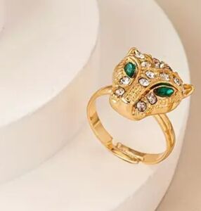 PANTHER RING ADJUSTABLE RUSSIAN CHROME EYES FIT SIZE 5 TO 10